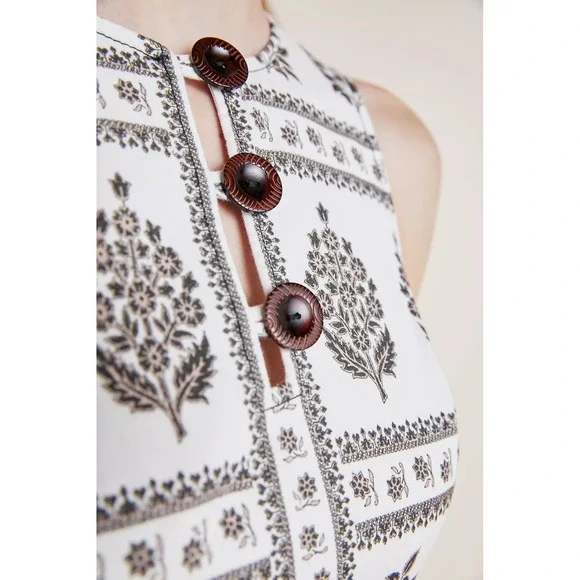 Anthropologie White Midi Dress with Black Print - Picture 2 of 10